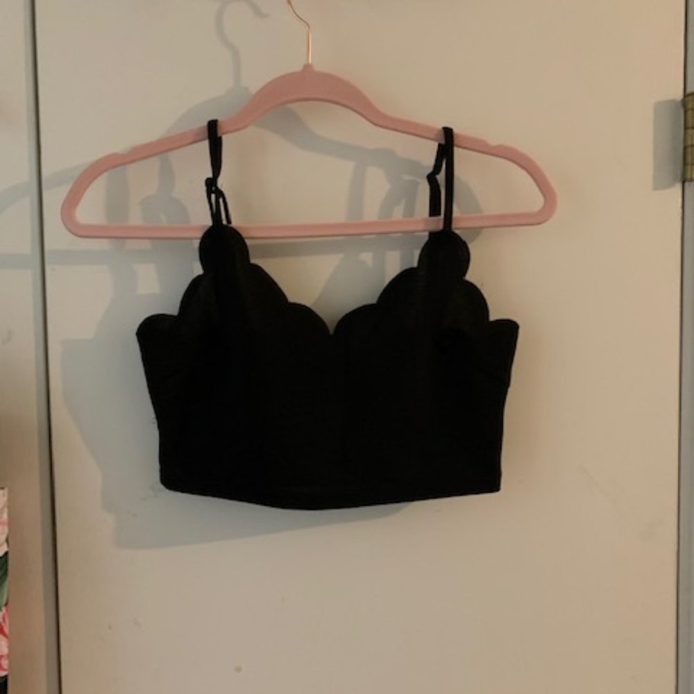 Black Scalloped Crop Top